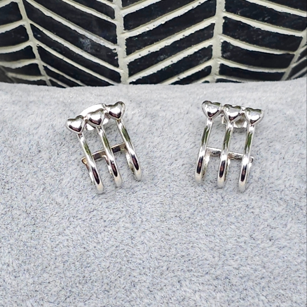 ANUJA Triple Heart Mini Hoops Silvertone 18K Plated Stainless Steel